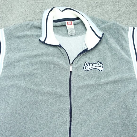 Ecko Unlimited Zip Up Jacket Men's Size 2XL Gray Blue Striped Short-Sleeve - Picture 2 of 6
